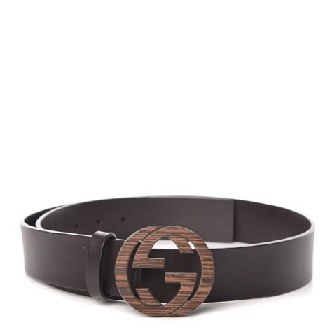 GUCCI Calfskin Wood Interlocking G Belt 95 38 Brown